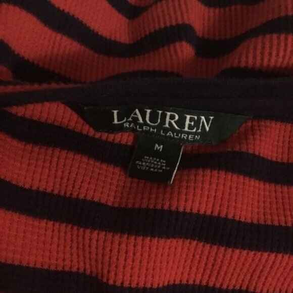 Lauren Ralph Lauren Red Blue Stripped  Waffle Knit Henley Button Down Dress M - Picture 5 of 5